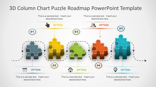 3D Column Chart Puzzle Roadmap PowerPoint Template