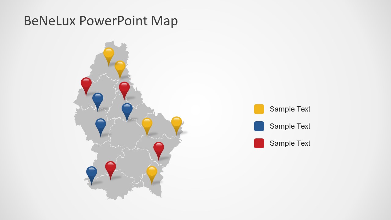Location Pins in PowerPoint Luxembourg Map