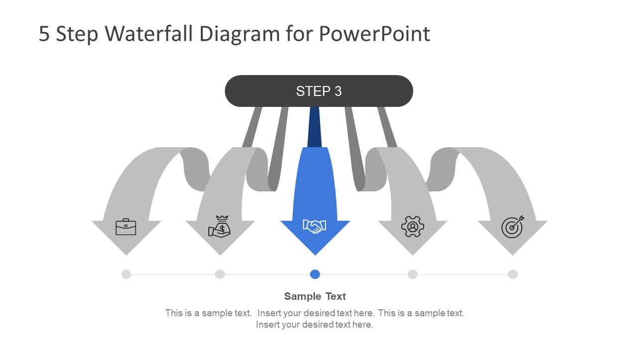 5 Step Waterfall Diagram for PowerPoint Template
