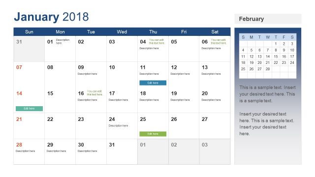PowerPoint Calendar Template Year 2018