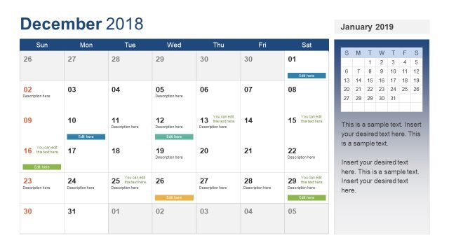 Easy Editable Design of Calendar in PowerPoint