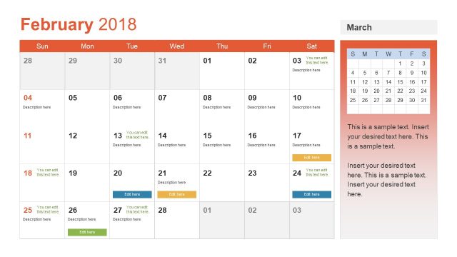 Monthly Calendar for 2018 PPT