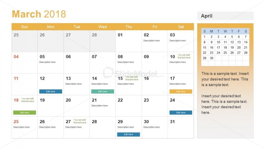 Template of Calendar for March