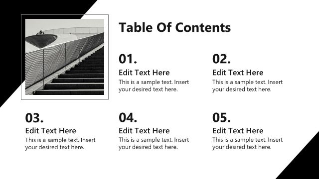 Table of Contents Slide – Black & White Template