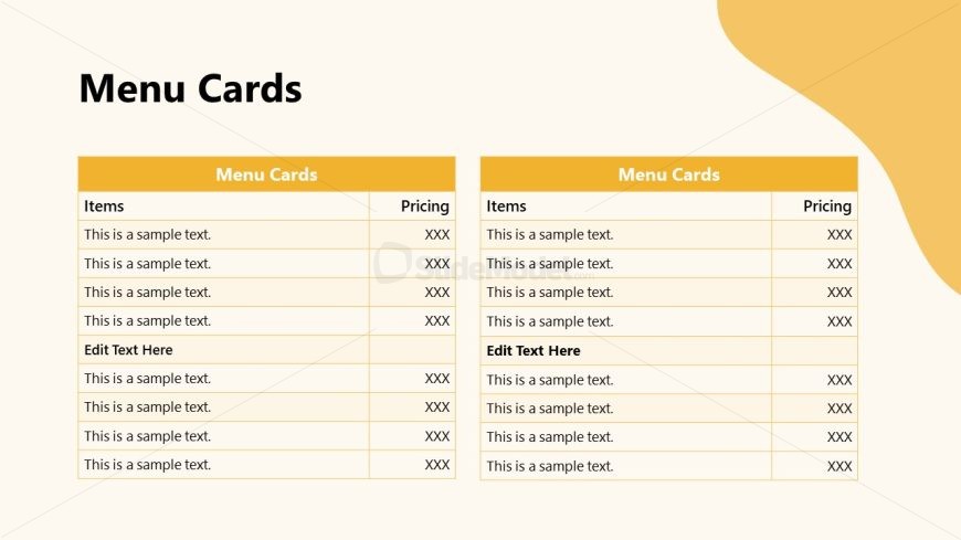 Menu Cards PPT Slide