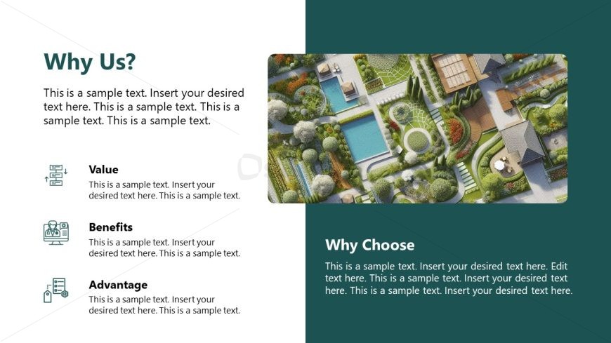 Landscape Project Template with Icons & Text for Presenting Why Choose Reasons