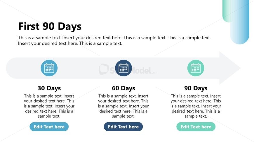 Creative 30 60 90 Day Plan Slide with Icons & Text