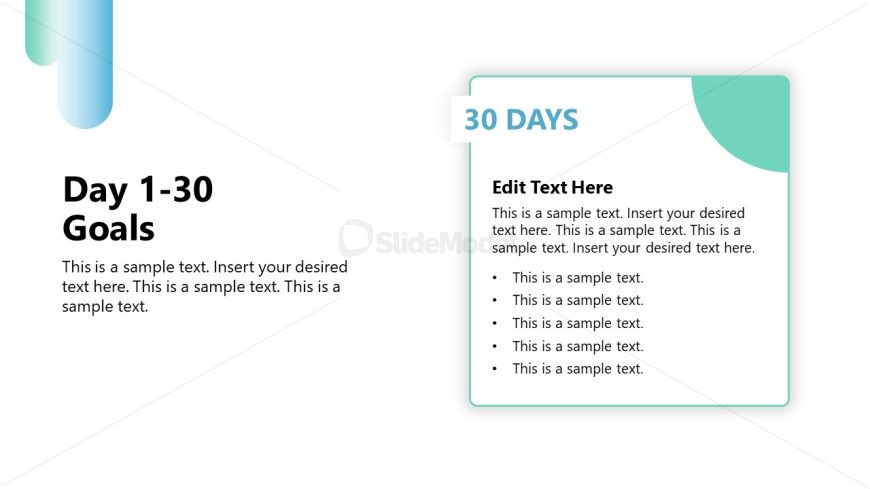 Editable Chart Slide for Presenting Goals of Day 1-30 