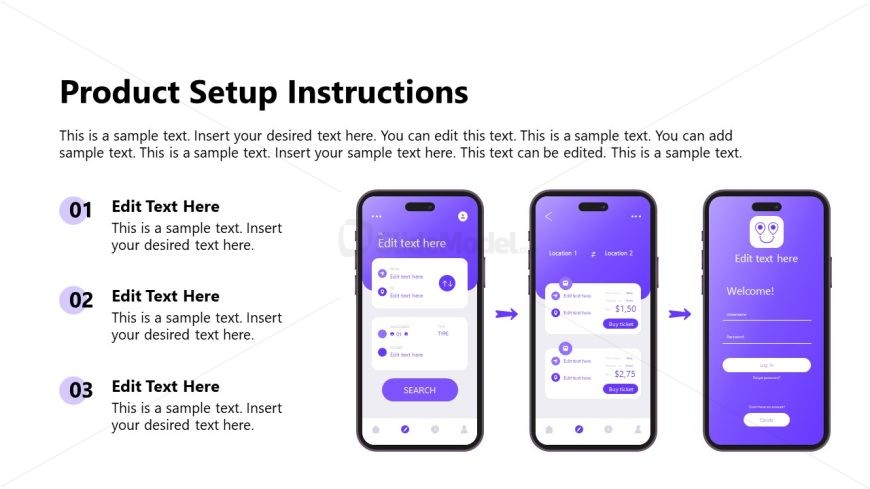 Product Setup Instructions Slide with Mobile Illustration Diagram