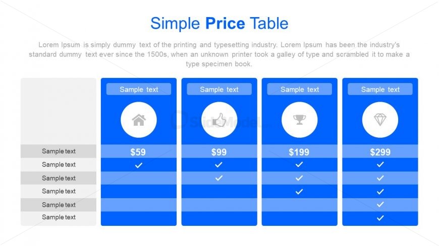 Price Table PowerPoint Chart
