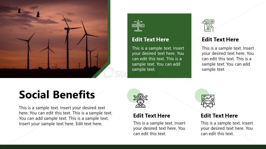 Renewable Energy Investment Plan Slide with Graphical Icons