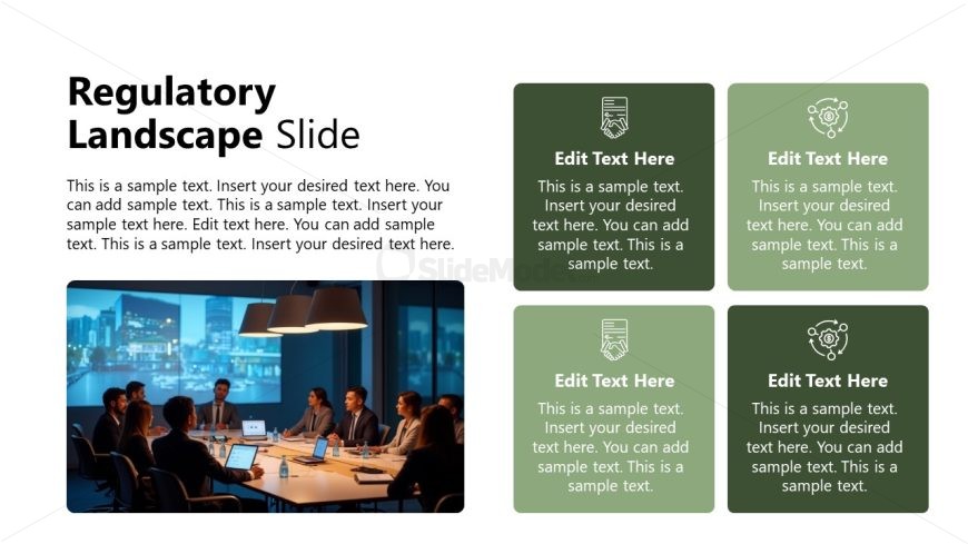 Editable Slide Template with Image & Four Blocks for Regulatory Landscape Presentation