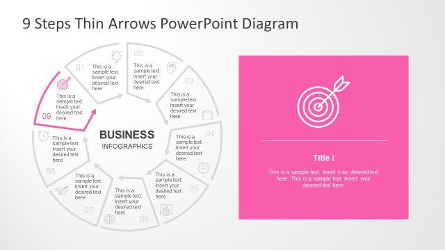Thin Arrows Presentation of Circular 9 Steps