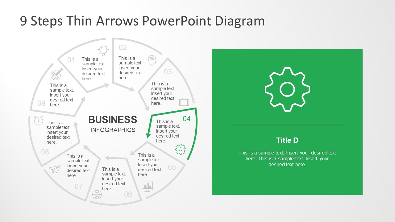 9 Steps Circular Thin Arrows Powerpoint Diagram Slidemodel 2083