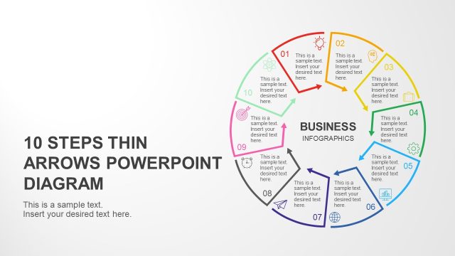 10 Steps Thin Arrows PowerPoint Diagram