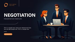 Negotiation Presentation Template Cover Slide with Professionals Discussion Scene