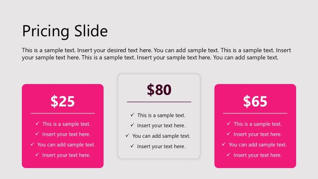 Pricing Slide with Three Blocks with Text