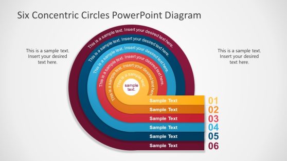 Six Concentric Circles PowerPoint Diagram Template