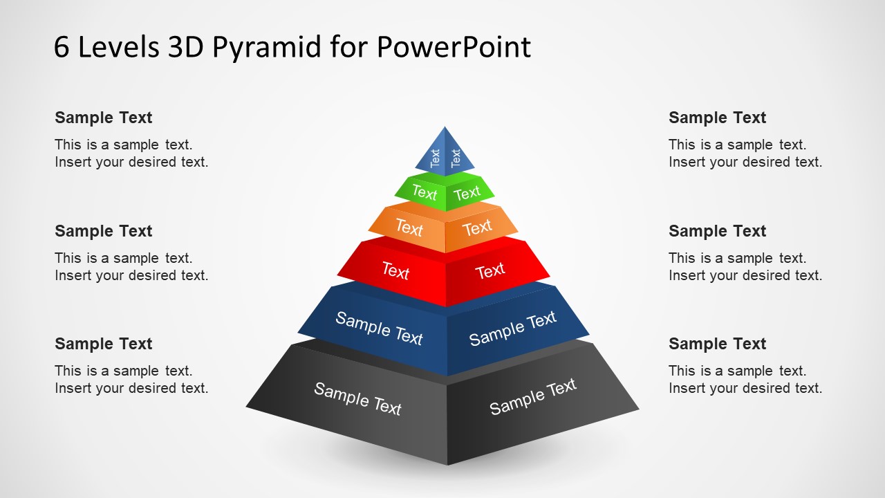 6 Levels 3D Pyramid Template for PowerPoint SlideModel