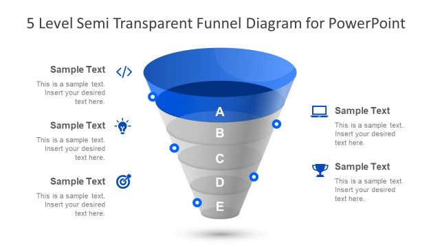 5 Level Semi Transparent Funnel Diagram for PowerPoint