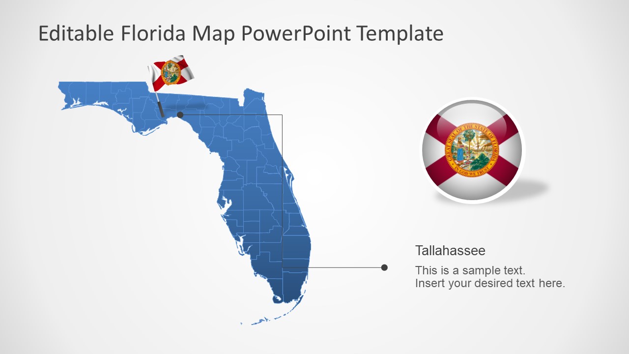 Flag and Blue Editable Florida Map
