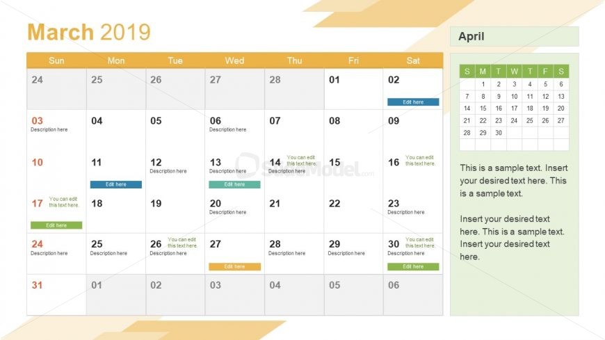Monthly Calendar 2019 Template March