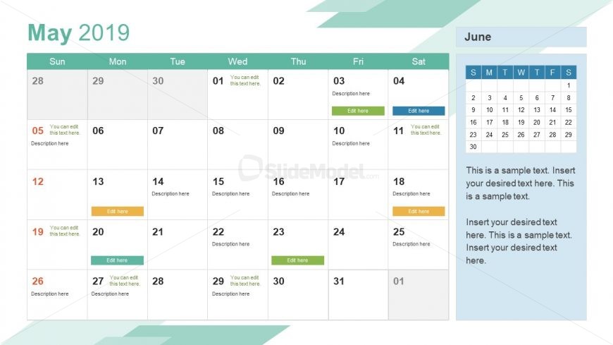 Monthly Calendar 2019 Template May
