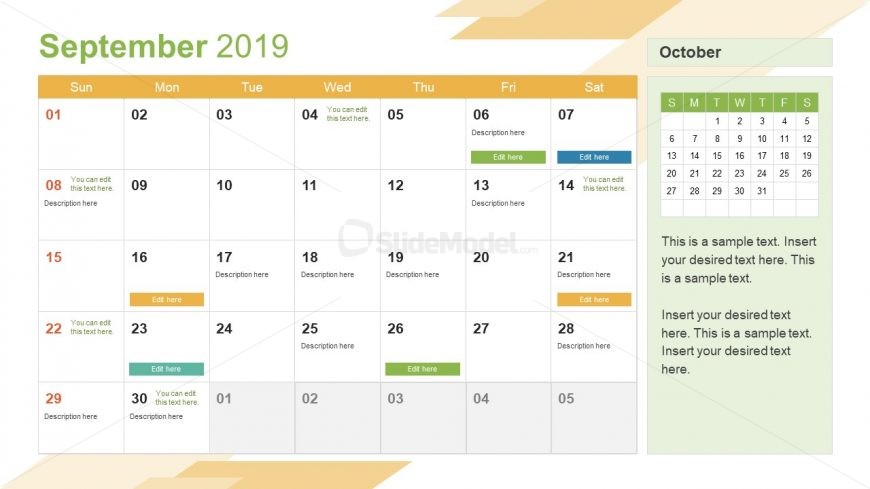 Monthly Calendar 2019 Template September