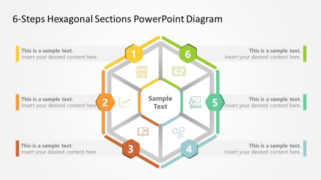6 Steps Hexagonal Sections PowerPoint Diagram
