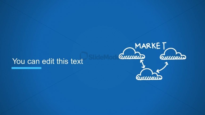 Clouds Diagram Slide Design with Market Word for PowerPoint