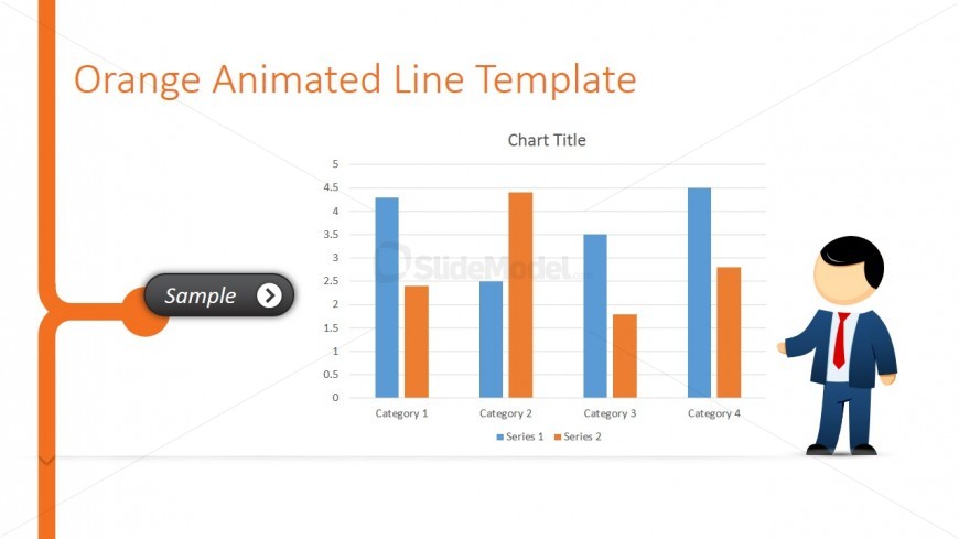 Male Cartoon Presenting a Bar Chart in PowerPoint