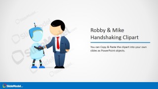 Robby and Mike clipart cartoons shaking hands to represent collaboration metaphor for PowerPoint