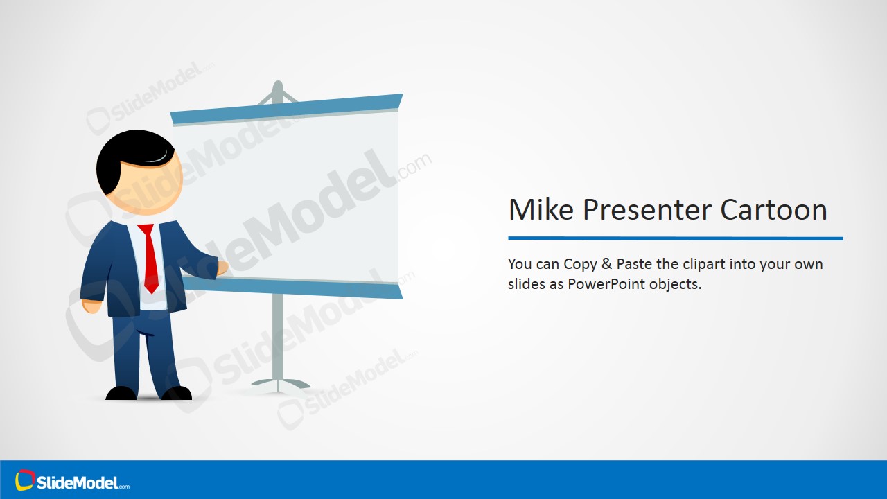 Mike Male Cartoon Clipart Presenting on a Whiteboard - SlideModel