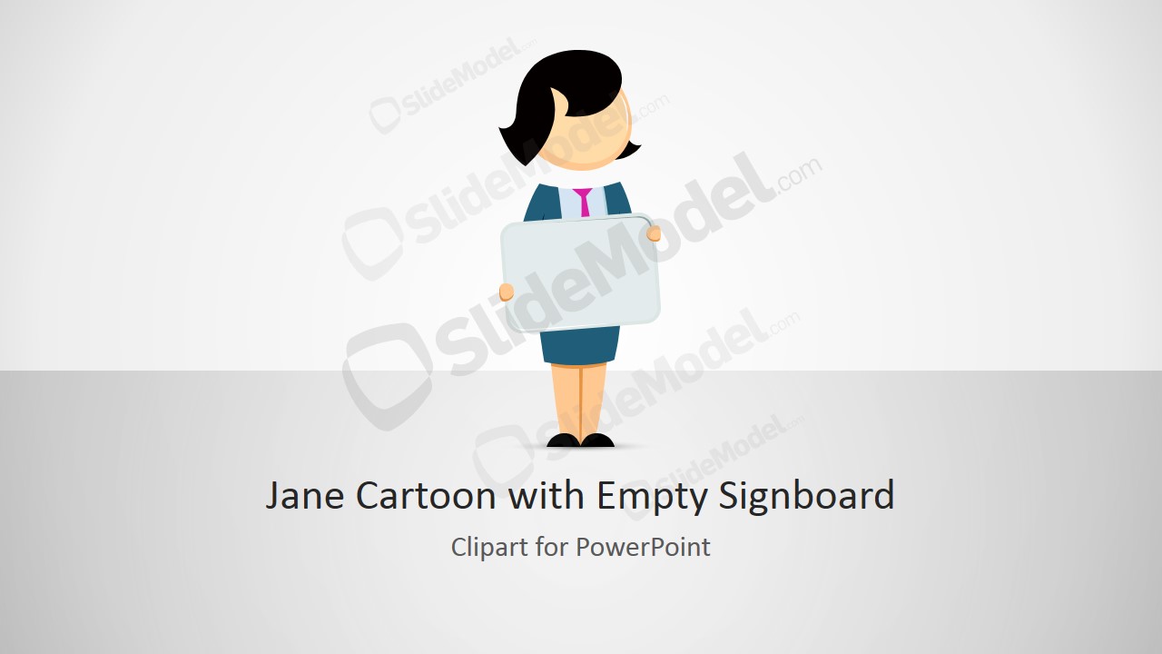PowerPoint Clipart Jane Cartoon with Empty Whiteboard