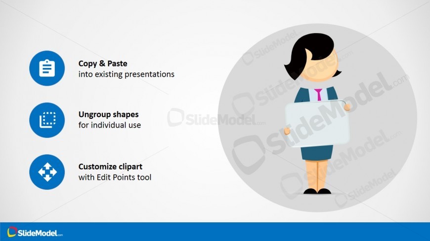 Jane Cartoon Usage Secearnios with PowerPoint Icons