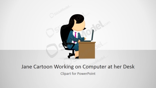 Jane Female Cartoon Clipart Working on Computer at her Desk