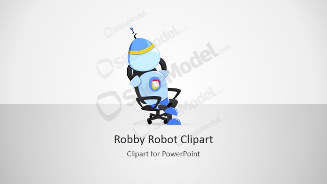 Robby Robot Cartoon Sitting on his Office Chair