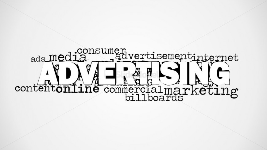 Tag cloud advertising picture for PowerPoint with main keyword and secondary keywords behind