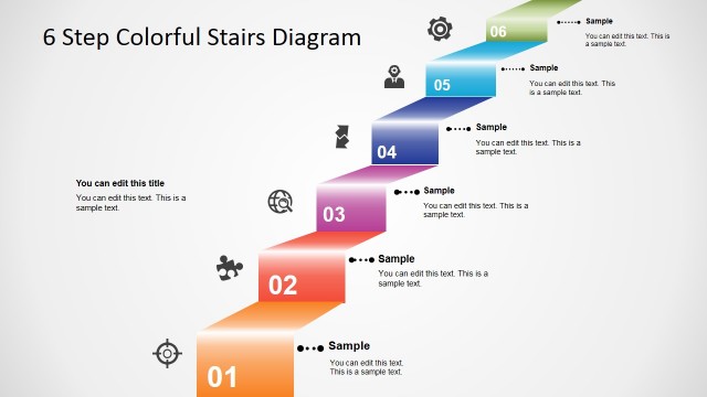 6 Step Colorful Stairs Diagram for PowerPoint