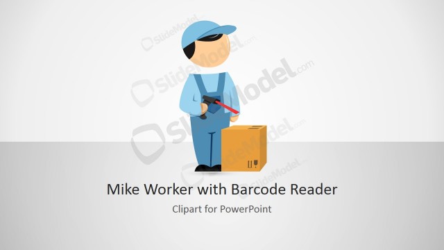 Mike PowerPoint Cartoon Worker with Barcode Reader