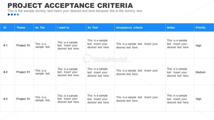 PPT Table of Project Acceptance Criteria