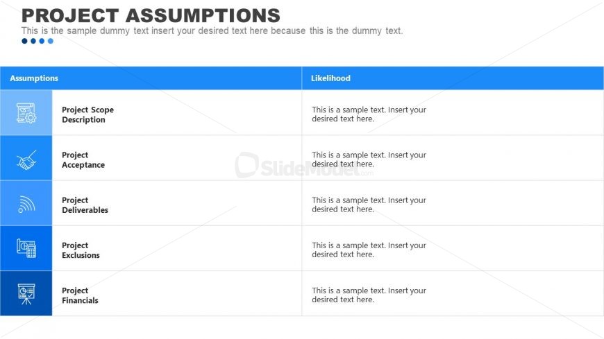 Template for Project Assumptions 