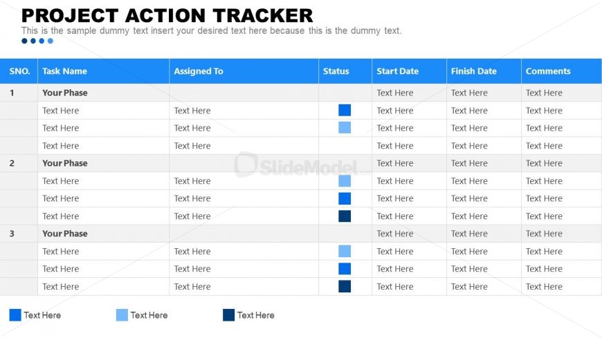 Table of Project Action Tracker 