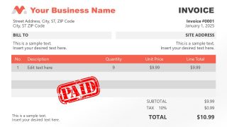 Red Theme Paid Invoice PowerPoint 