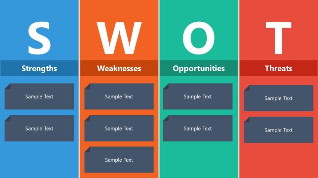PowerPoint SWOT Analysis Vertical Layout Sticky Notes