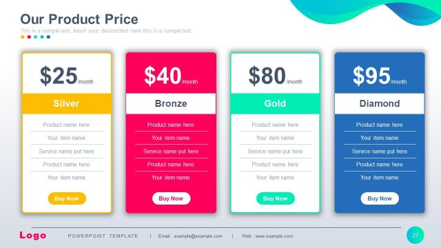 Four Columns Slide for Product Price Presentation