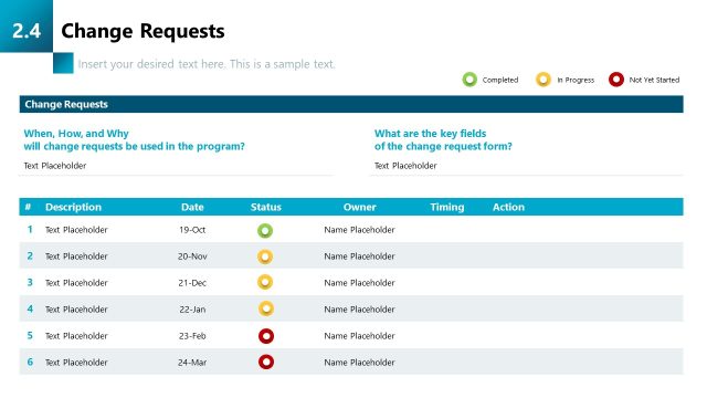 Program Management Template – Change Requests Slide