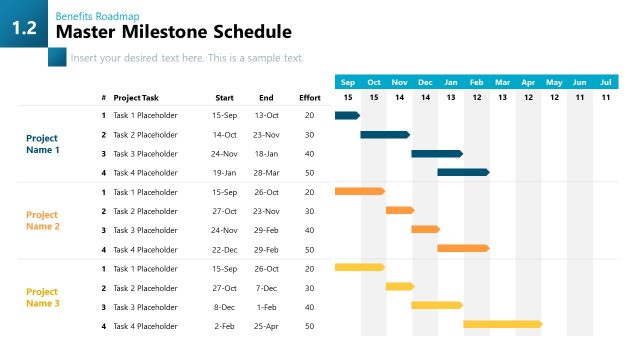 Master Milestones Schedule Template Slide with Calendar