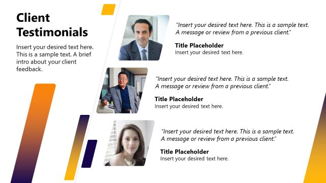 Editable PowerPoint Template Slide for Client Testimonials