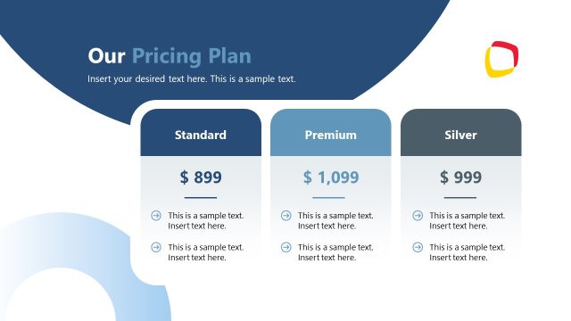 Pricing Plan Professional Slide Template with Three Columns